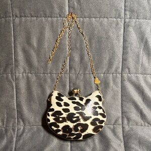 Betsey Johnson Leopard Cat Clutch with Gold Chain